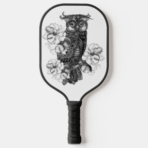 Graue Eule weiße Orchideen Pickleball Schläger