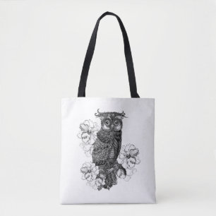 Graue Eule Weiße Orchideen Tasche