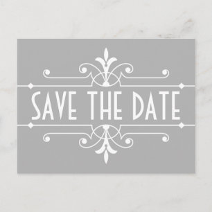 Graue Extravagante Ornamentik Save the Date Postka Ankündigungspostkarte