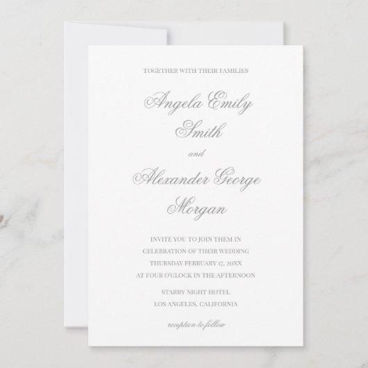 Graue Extravagante Script Calligrafy Wedding Einladung (Vorderseite)
