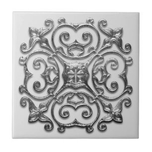 Graue falsche Silber-Medaillon-Vintage-Keramikflie Fliese