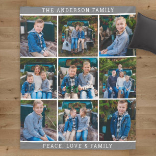 Graue Familienfoto-Collage Frieden Liebe Fleecedecke