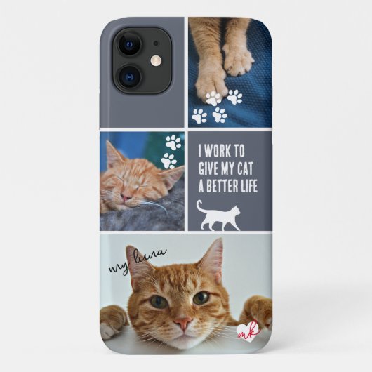 Graue Farbblockkatzenkatze Monogramm Pfosten Case-Mate iPhone Hülle (Rückseite)