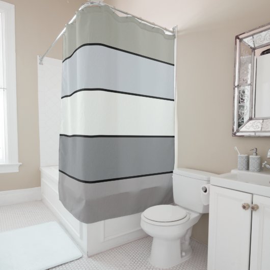 Graue Farbtöne mit schwarzen Streifen auf Aquarell Duschvorhang (Beispiel)