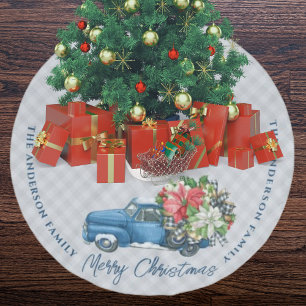 Graue Farmhaus-Karode Vintage Blau Weihnachts-LKW Polyester Weihnachtsbaumdecke