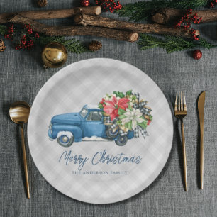 Graue Farmhaus-Karodecke Vintage Blue Weihnachtswa Pappteller