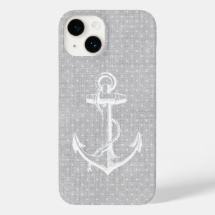 Graue Faux-Leinen-Vintage-Anker Case-Mate iPhone Hülle