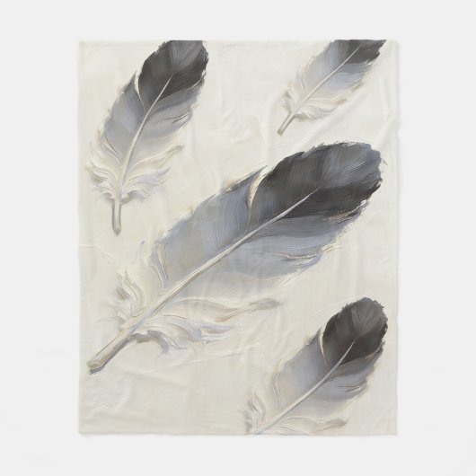 Graue Feder Sanfte Ästhetik Moderne Boho Fleecedecke (Vorderseite)