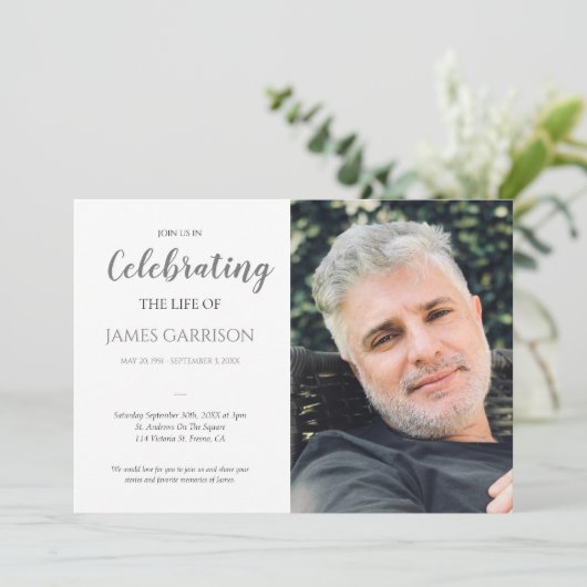 Graue Feier mit Foto Beerdigung Einladung (Stehend Vorderseite)