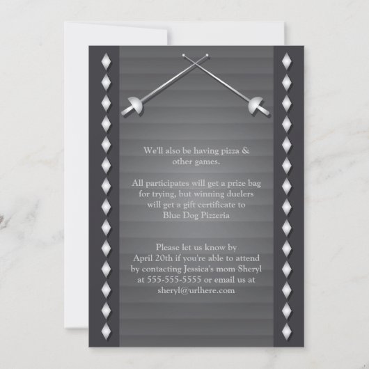 Graue Fencing Geburtstagsparty Einladung (Rückseite)