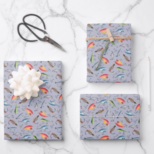 Graue Fischerei Geschenkpapier Set (Vorderseite)