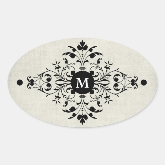 Graue Flanell-Monogramm Ovaler Aufkleber (Vorderseite)