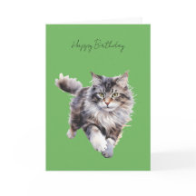 Graue flauschige Katze Laufender Geburtstagskarte