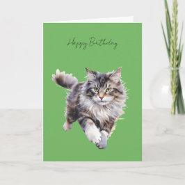 Graue flauschige Katze Laufender Geburtstagskarte  Karte