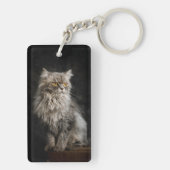 Graue flauschige Katze Schlüsselanhänger (Rückseite)