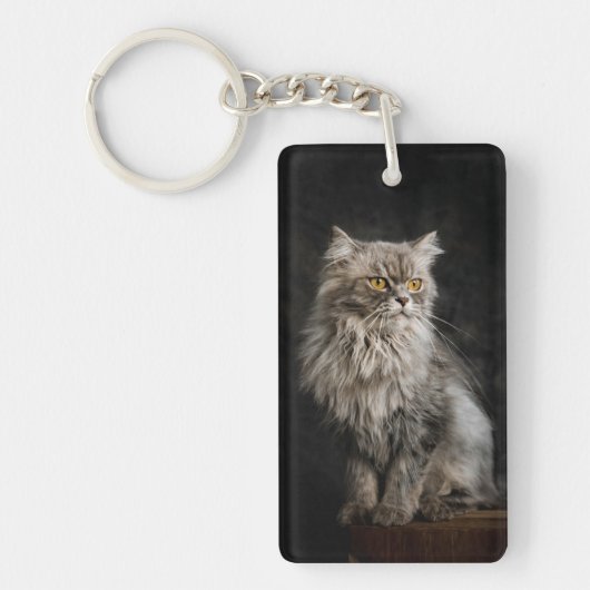 Graue flauschige Katze Schlüsselanhänger (Vorderseite)