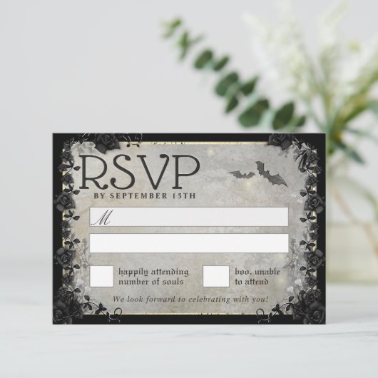 Graue Fledermäuse Gothic Matching RSVP Card (Stehend Vorderseite)