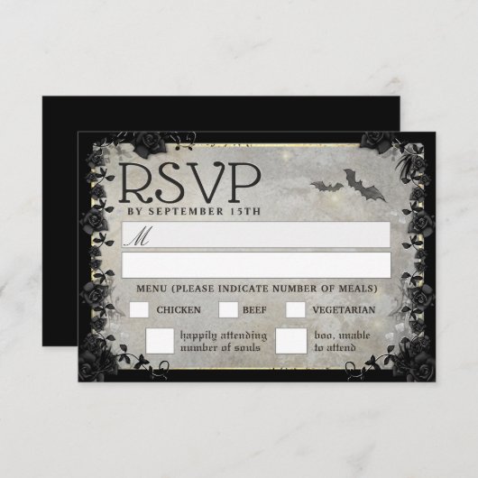 Graue Fledermäuse Gothic Matching UAWG MENU Card RSVP Karte (Vorne/Hinten)