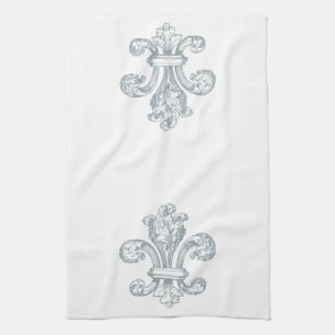 Graue Fleur de Lis Küchenhandtuch Geschirrtuch