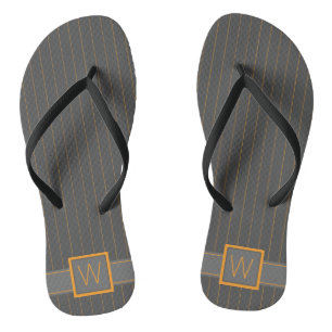 Graue Flip Flops mit orangen Nadelstreifen Badesandalen