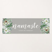 Graue Floral Namaste Mit Monogramm Yogmatte Yogamatte (Vorderseite (Horizontal))