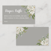 Graue florale Chic Baby Dusche Windeln Raffel Tick Begleitkarte (Vorne/Hinten)
