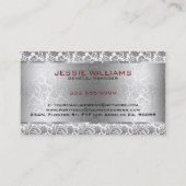 Graue, florale Damasken und metallisches Silber au Visitenkarte (Rückseite)