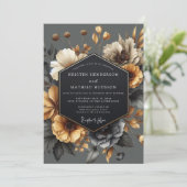 Graue Florale Herbstromanze Hochzeit Einladung (Stehend Vorderseite)