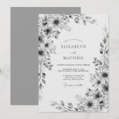 Graue Florale Hochzeit Einladung (Vorne/Hinten)