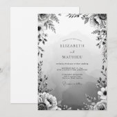 Graue Florale Hochzeitsromantik Einladung (Vorne/Hinten)