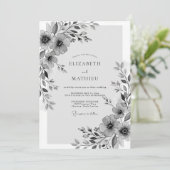 Graue Florale Whimsical-Hochzeit Einladung (Stehend Vorderseite)