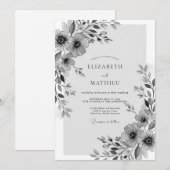 Graue Florale Whimsical-Hochzeit Einladung (Vorne/Hinten)