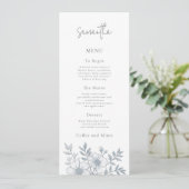 Graue Florals Wedding Menu Card mit Gast Name Einladung (Stehend Vorderseite)