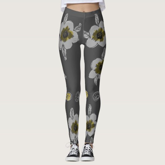 Graue Flower Print Leggings (Vorderseite)