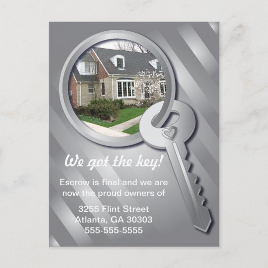 Graue Foto Template Key Ring Neue Zuhause Postkart Ankündigungspostkarte (Vorderseite)