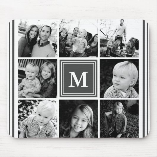 Graue Fotocollage mit Monogramm für die Familie Mousepad (Vorne)