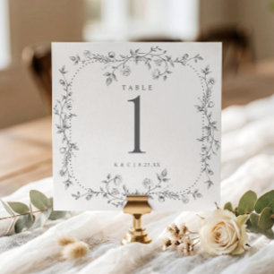 Graue französische Blumen-Hochzeitstisch-Nummern i Einladung