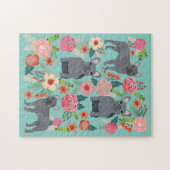 Graue französische Bulldogs Vintag Florals Puzzle (Horizontal)