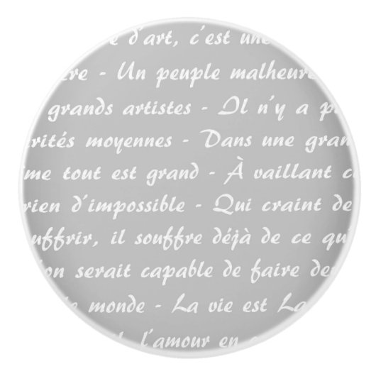 Graue französische Schrift Keramikknauf (Vorderseite)