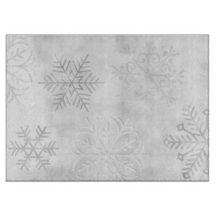 Graue Frostige Schneeflocken Kunst Glas Schneidbre Schneidebrett