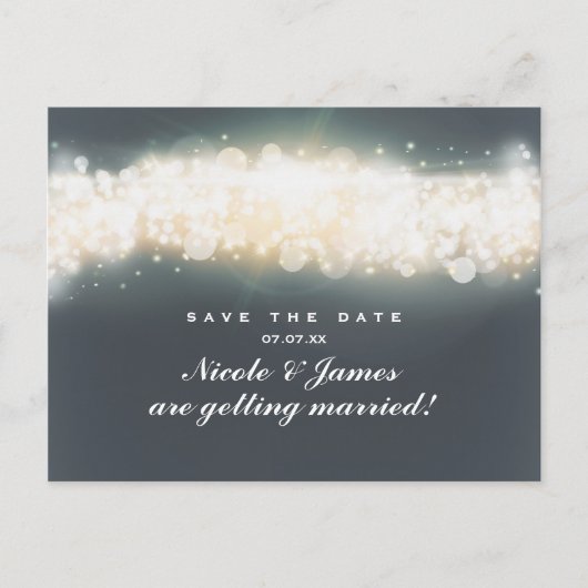 Graue Funkelnde Licht Explosion Save The Date Post Ankündigungspostkarte (Vorderseite)