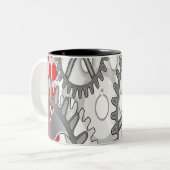 Graue Gänge auf rotem Hintergrund Zweifarbige Tasse (Vorderseite Links)