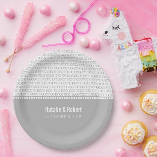 Graue Geek Chic Binary Code Paper-Teller Pappteller (Party)