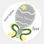 Graue gelbe Babydusche Rattle Round Stickers (Vorderseite)