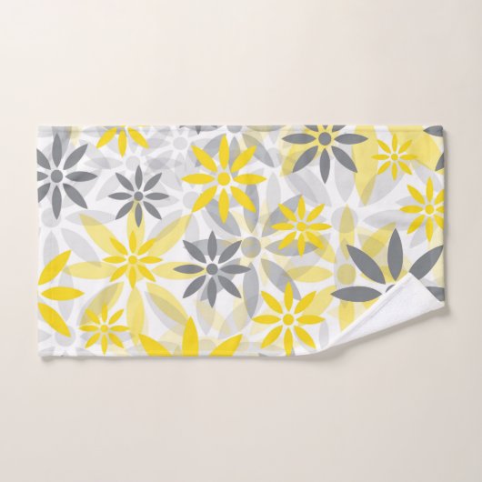 Graue gelbe Blume Grafikmuster Badhandtuch Set (Handtuch)