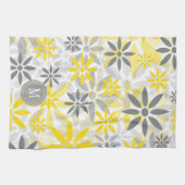 Graue gelbe Blume Grafisches Monogramm Küchentuch (Horizontal)