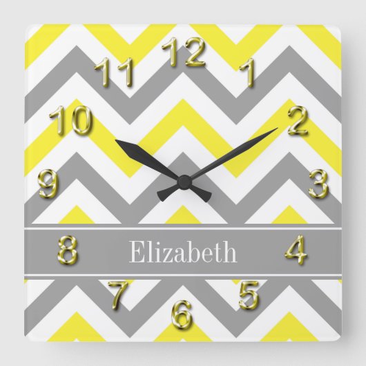 Graue gelbe dunkelgraue LG Zickzack-Graue Bezeichn Quadratische Wanduhr (Vorderseite)
