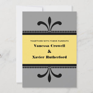 Graue/gelbe Extravagante Art Déco Hochzeit Einladu Einladung