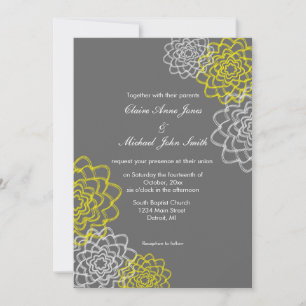Graue/gelbe geätzte Blume zum Hochzeitsempfang Einladung
