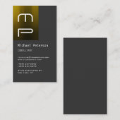 Graue, gelbe Monogramm-Visitenkarte Visitenkarte (Vorne/Hinten)